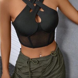 SHEIN Black Crisscross Crop Top